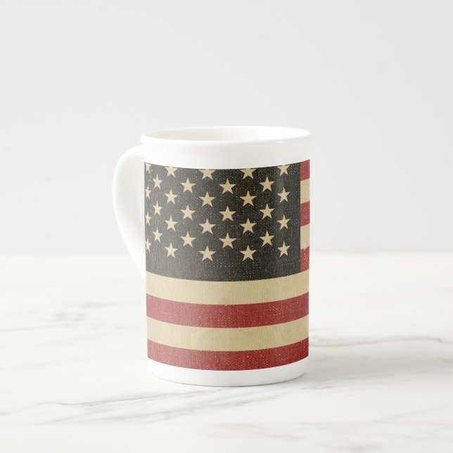 Vintage American Flag Bone China Mug (Front Left)
