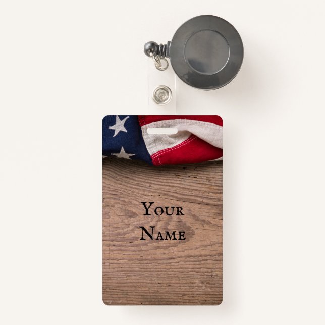 Vintage American Flag Border ID Badge (Front with Retractable)