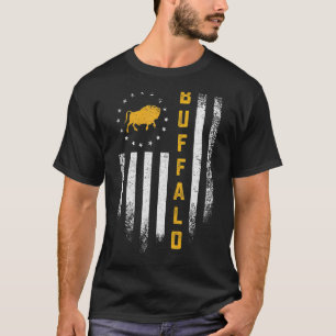 Vintage American Flag Buffalo Funny Bison Silhoue T-Shirt