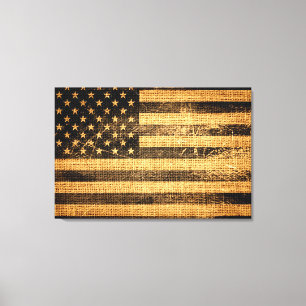 Vintage American Flag Burlap Linen Rustic Jute Canvas Print