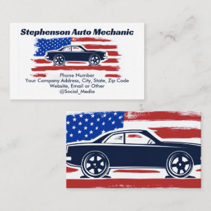 Vintage American Flag Car Auto Mechanic Service Business Card