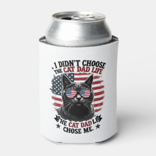 Vintage American Flag Cat Dad Father's Day Kitten  Can Cooler