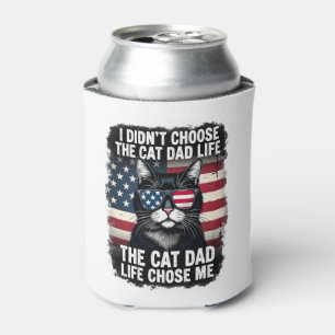 Vintage American Flag Cat Dad Father's Day Kitten  Can Cooler