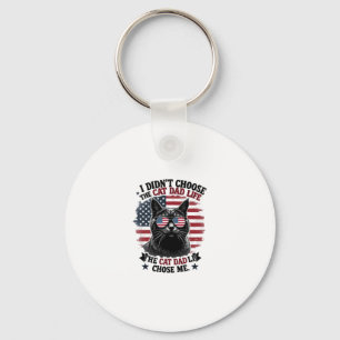 Vintage American Flag Cat Dad Father's Day Kitten Key Ring