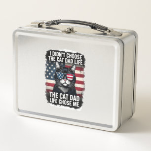 Vintage American Flag Cat Dad Father's Day Kitten  Metal Lunch Box