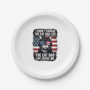 Vintage American Flag Cat Dad Father's Day Kitten  Paper Plate