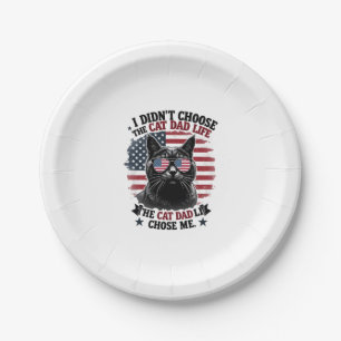 Vintage American Flag Cat Dad Father's Day Kitten  Paper Plate