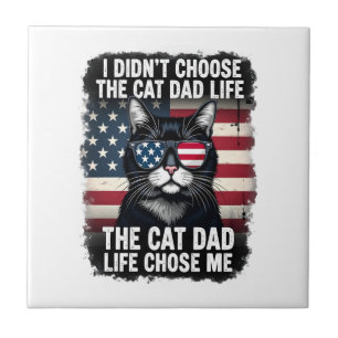 Vintage American Flag Cat Dad Father's Day Kitten Tile