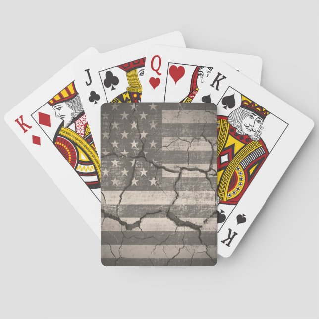 Vintage American Flag Cracked Playing Cards (Back)