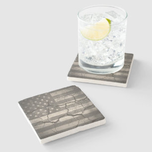 Vintage American Flag Cracked Stone Coaster
