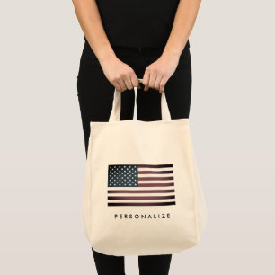 Vintage American flag custom grocery tote bag