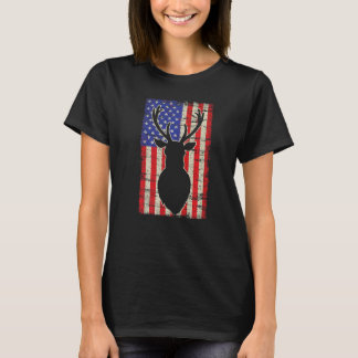 Vintage American Flag Deer Hunting Deer For Women T-Shirt