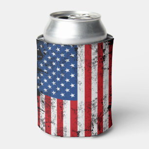 Vintage American Flag Design Red White Blue USA Can Cooler