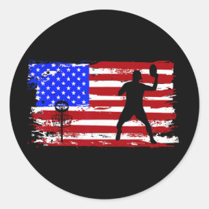 Vintage American Flag Disc Golf Men Women Youth  Classic Round Sticker