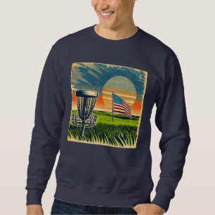 Vintage American Flag Disc Golf Vintage Sun Sweatshirt