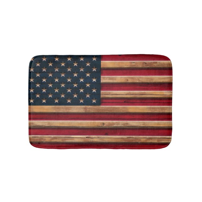 Vintage American Flag Distressed Wood Look Bath Mat (Front)