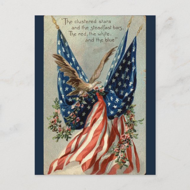 Vintage American Flag Eagle and Flowers Patriotic Postcard (Front)