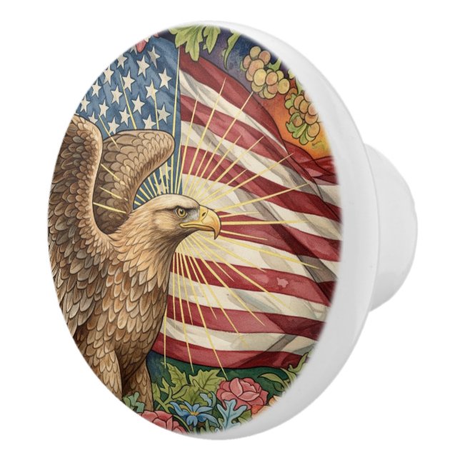 Vintage American Flag, Eagle Patriotic Ceramic Knob (Right)