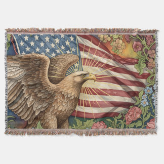 Vintage American Flag, Eagle, USA Patriotic Art Throw Blanket