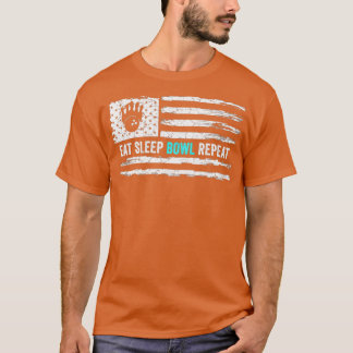 Vintage American Flag Eat Sleep Bowl T T-Shirt