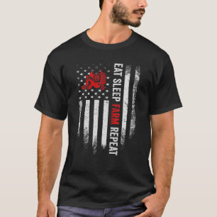 Vintage American Flag Eat Sleep Farm Repeat Farmer T-Shirt