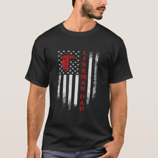 Vintage American Flag Electric Cable Lineman Dad T-Shirt