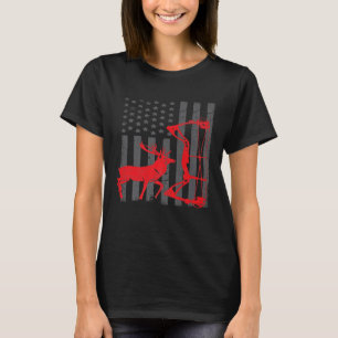 Vintage American Flag Elk Hunting Funny Usa Bow Hu T-Shirt