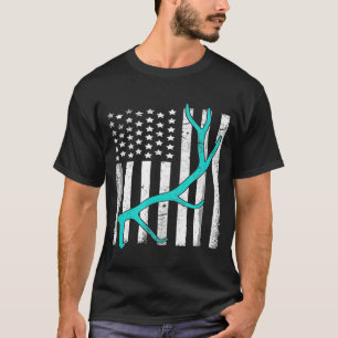 Vintage American Flag Elk Hunting Funny Usa Bow Hu T-Shirt