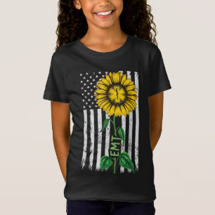 Vintage American Flag EMT Sunflower Hippie EMT Nur T-Shirt