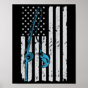 Vintage American Flag Fishing Fisherman Patriotic Poster