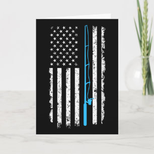 Vintage American Flag Fishing Rod Short Sleeve Card