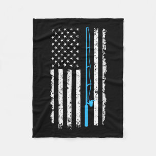 Vintage American Flag Fishing Rod Short Sleeve Fleece Blanket