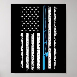 Vintage American Flag Fishing Rod Short Sleeve  Poster