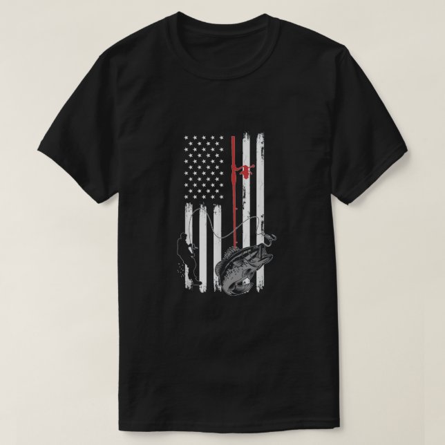 Vintage American Flag Fishing T-Shirt (Design Front)