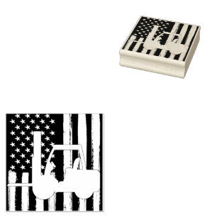 Vintage American Flag Forklift Rubber Stamp