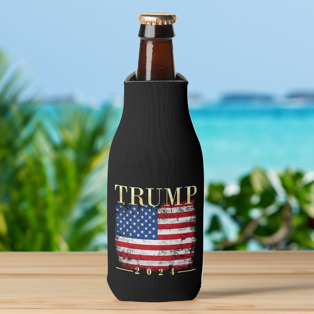 Vintage American Flag Gold Trump 2024 Bottle Cooler (trump 2024 vintage american flag bottle cooler)