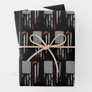 Vintage American Flag Golf Club Gift Golfer Wrapping Paper Sheet