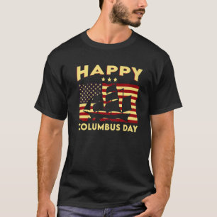 Vintage American Flag Happy Columbus Day Women Men T-Shirt