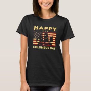 Vintage American Flag Happy Columbus Day Women Men T-Shirt