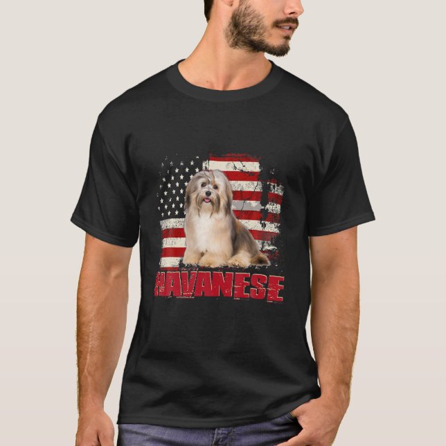 Vintage American Flag Havanese Dog Lover T-Shirt (Front)