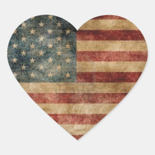 Vintage American Flag Heart Sticker