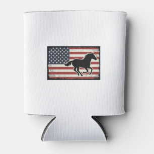 Vintage American Flag Horse Vector Art Design Can Cooler