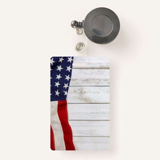 Vintage American Flag ID Badge (Front with Retractable)