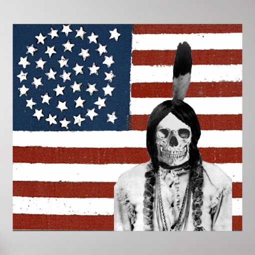 vintage american flag indian skull poster Zazzle