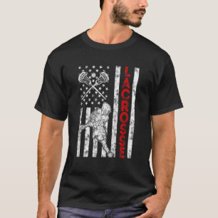 Vintage American Flag Lacrosse Men Boys Dad 4th Of T-Shirt