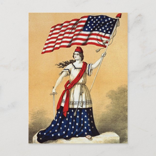 Vintage American Flag Lady Liberty Postcard (Front)