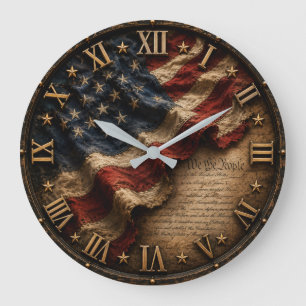 Vintage American Flag Large Clock