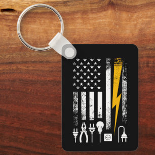 Vintage American Flag Lineman Electrician Tools Key Ring