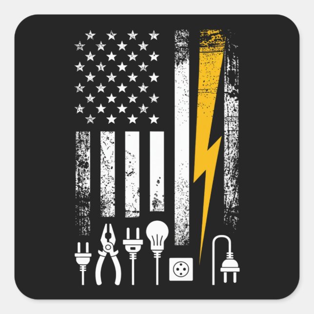 Vintage American Flag Lineman Electrician Tools Square Sticker (Front)