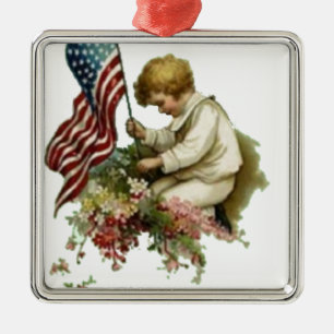 Vintage American Flag Little Boy Metal Tree Decoration